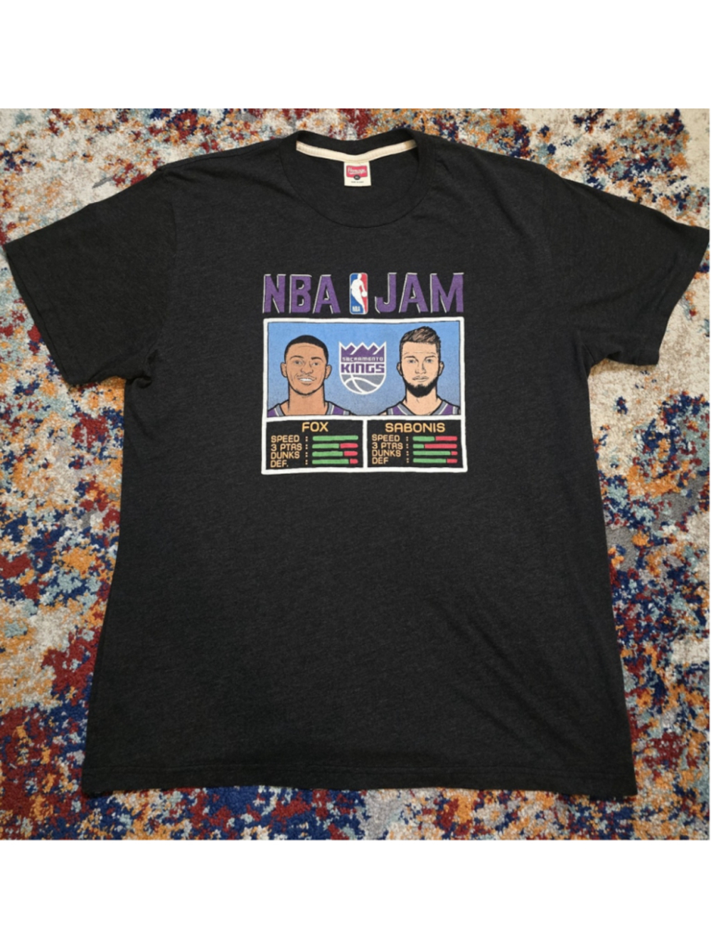 Homage Sacramento Kings NBA Jam T-Shirt XL Fox Sabonis Charcoal Gray Tri-Blend